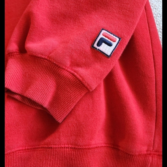 FILA mens XL hoodie red pullover sweatshirt logo on front, hood, sleeve - Picture 6 of 10